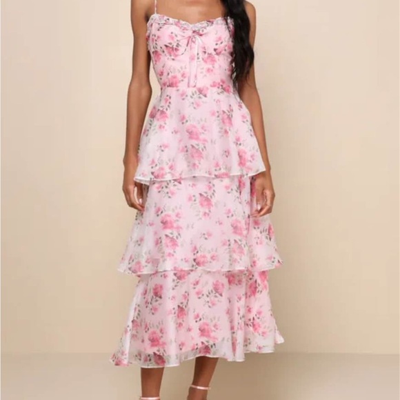 Lulu's Pink Floral Tiered Maxi Dress - Picture 1 of 3